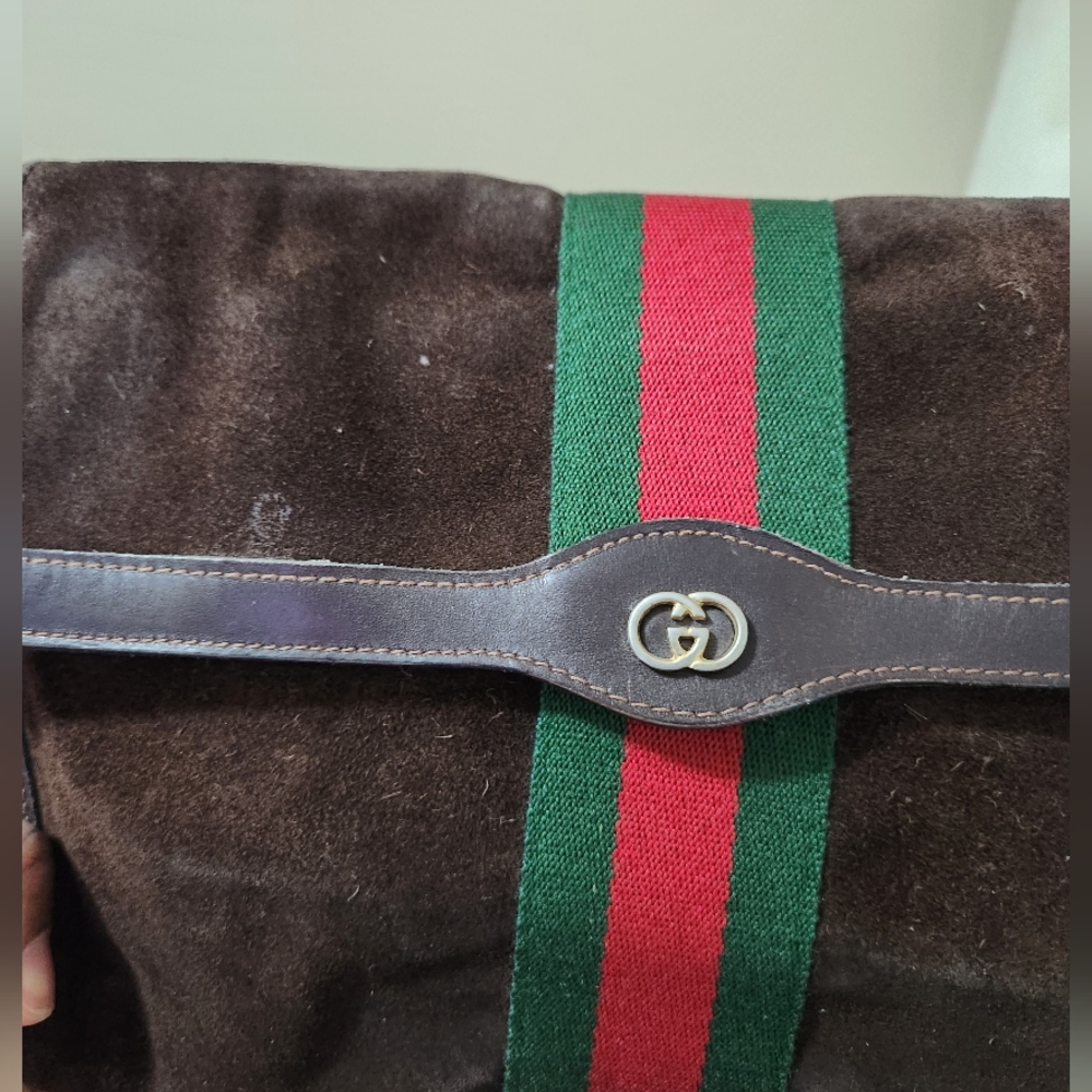 Gucci Vintage Clutch Sherry Line Leather Suede Brown. - Picture 4 of 15